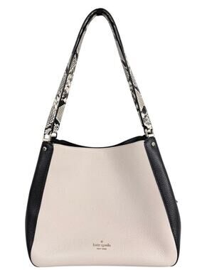 Kate Spade Leila New York Leather Shoulder Bag Cream Black Snakeskin Print